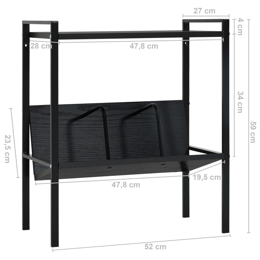 2-szintes fekete szerelt fa könyvespolc 52 x 28 x 59 cm