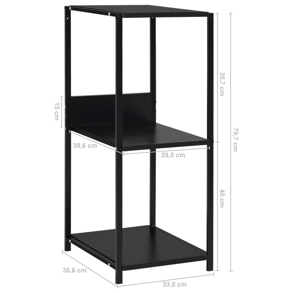 fekete kisméretű álló szerelt fa könyvespolc 33,5x39,6x79,7 cm