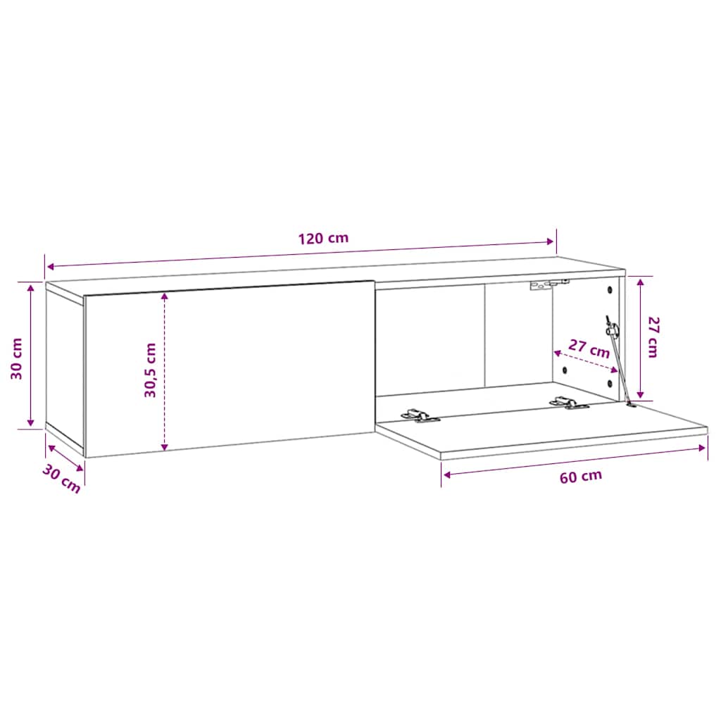 fekete szerelt fa TV-szekrény 120 x 30 x 30 cm