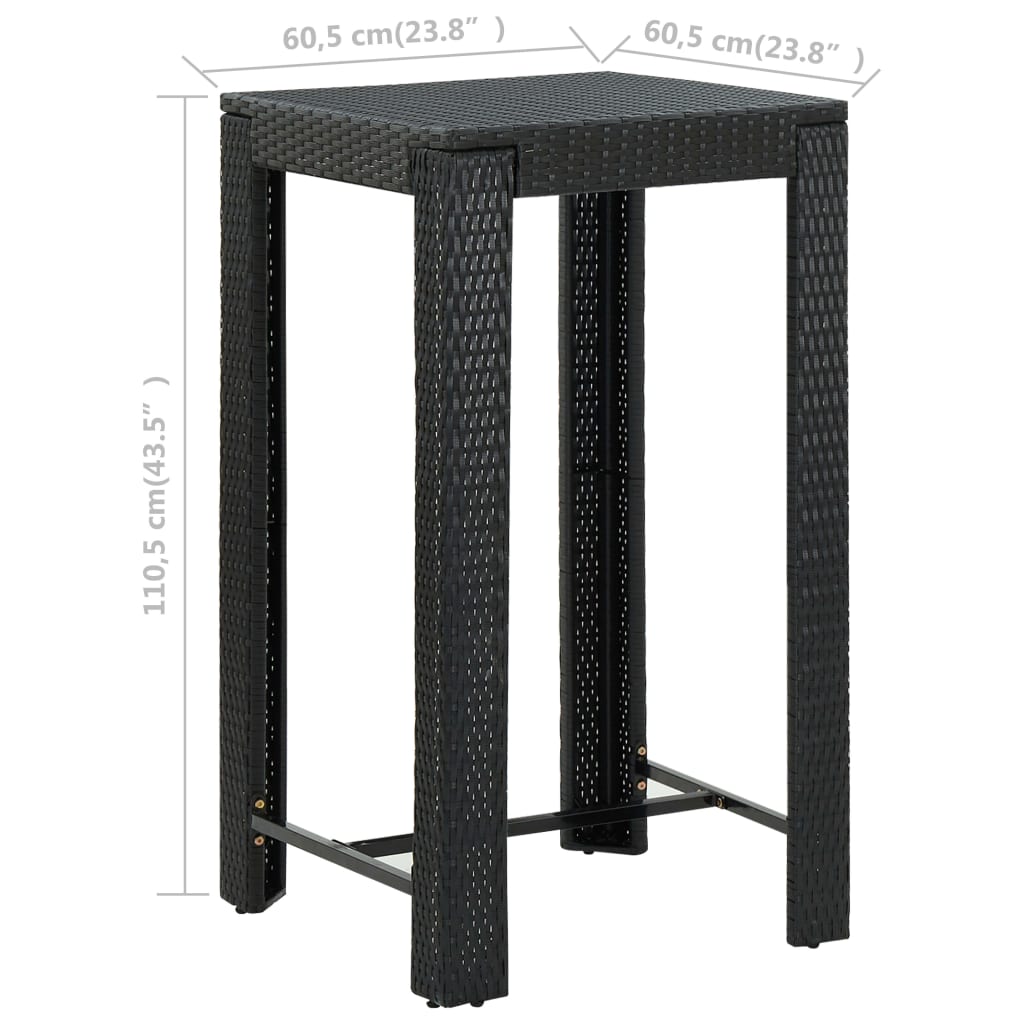 fekete polyrattan kerti bárasztal 60,5 x 60,5 x 110,5 cm