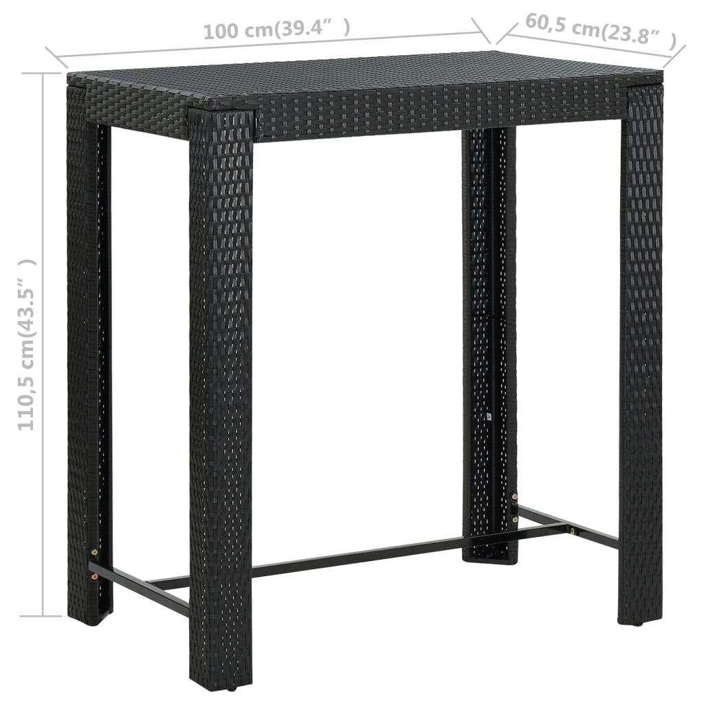 fekete polyrattan kerti bárasztal 100 x 60,5 x 110,5 cm