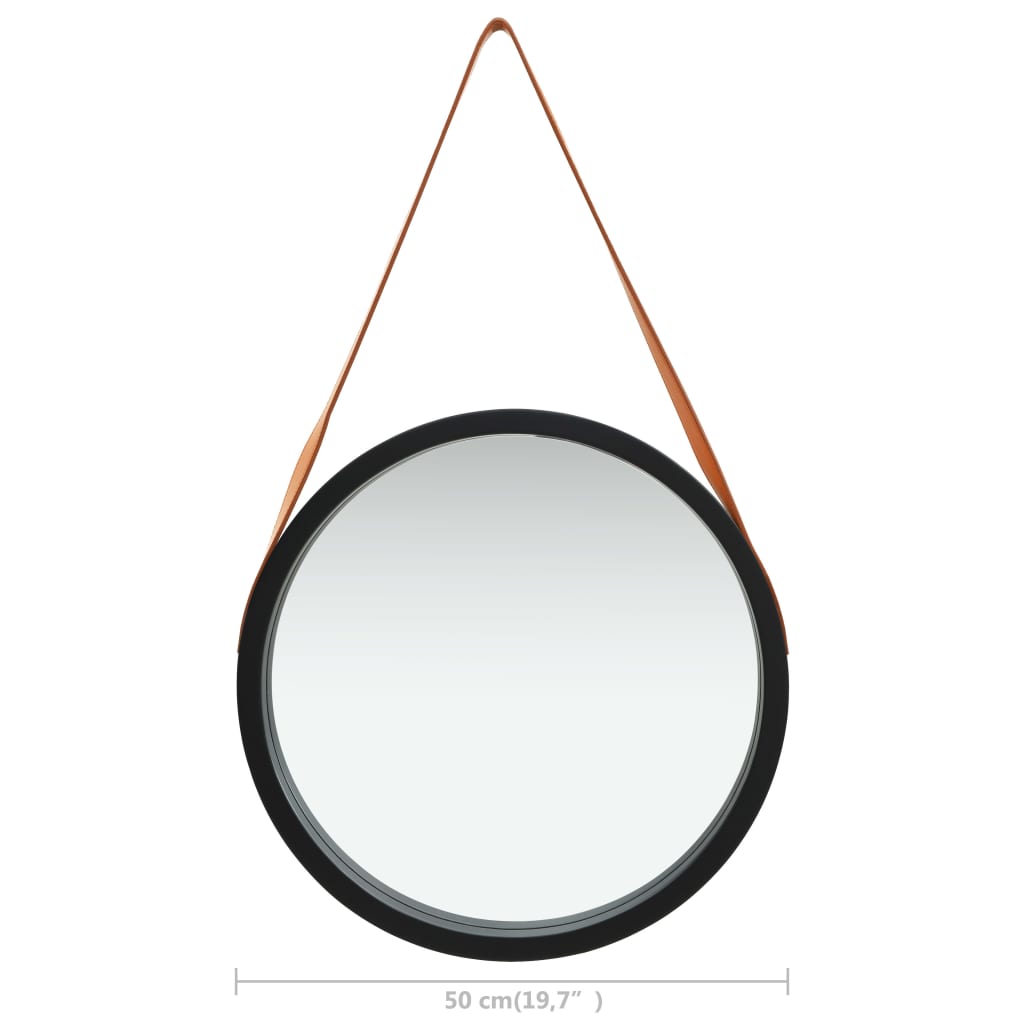 fekete fali tükör pánttal 50 cm