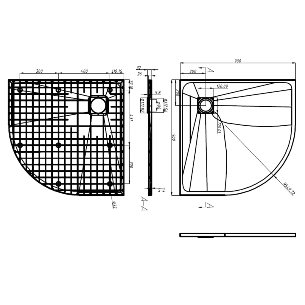 fekete SMC zuhanytálca 90 x 90 cm