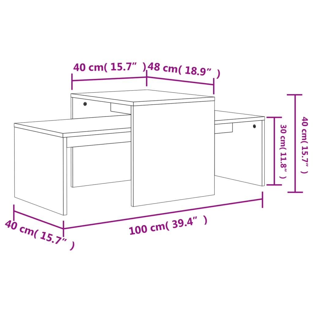 betonszürke szerelt fa dohányzóasztal szett 100 x 48 x 40 cm