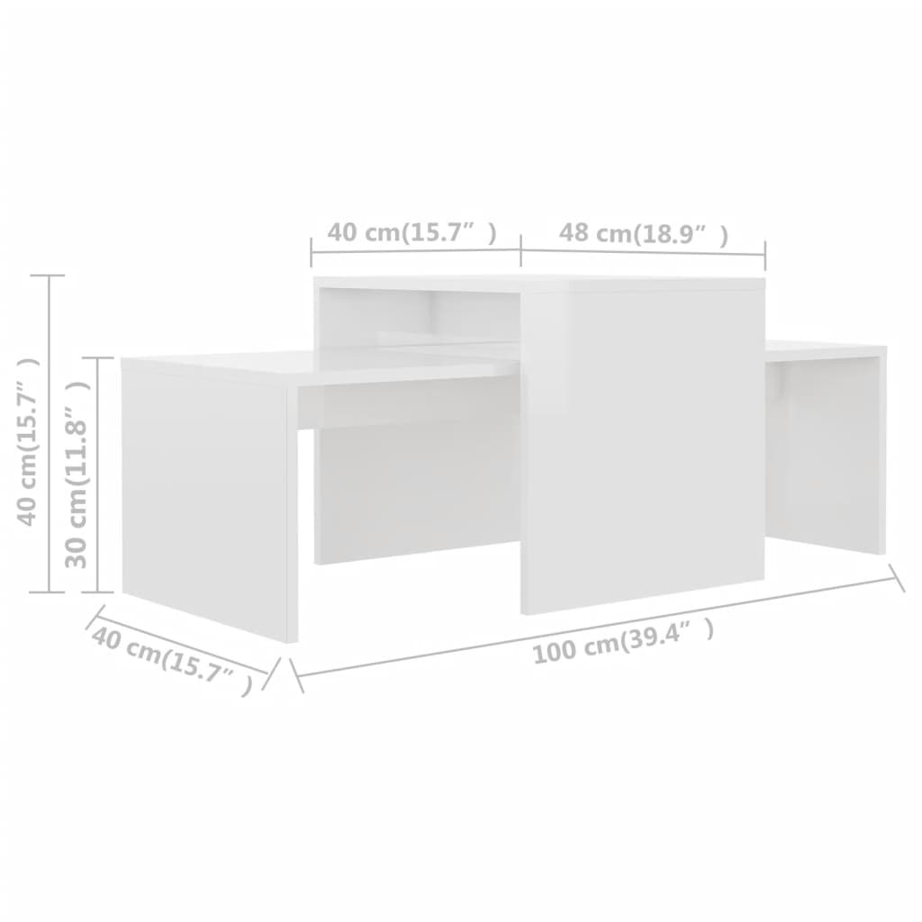 magasfényű fehér szerelt fa dohányzóasztal szett 100x48x40 cm