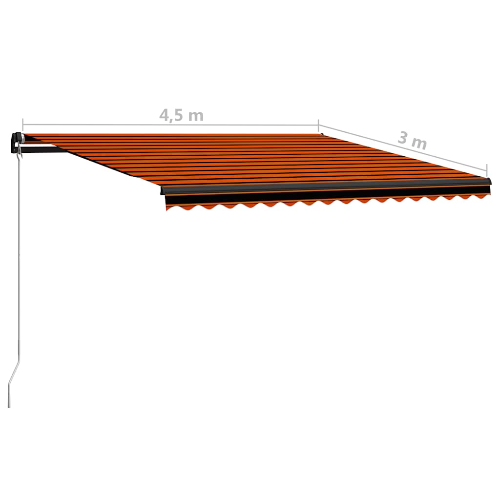 narancs és barna kézzel kihúzható LED-es napellenző 450x300 cm