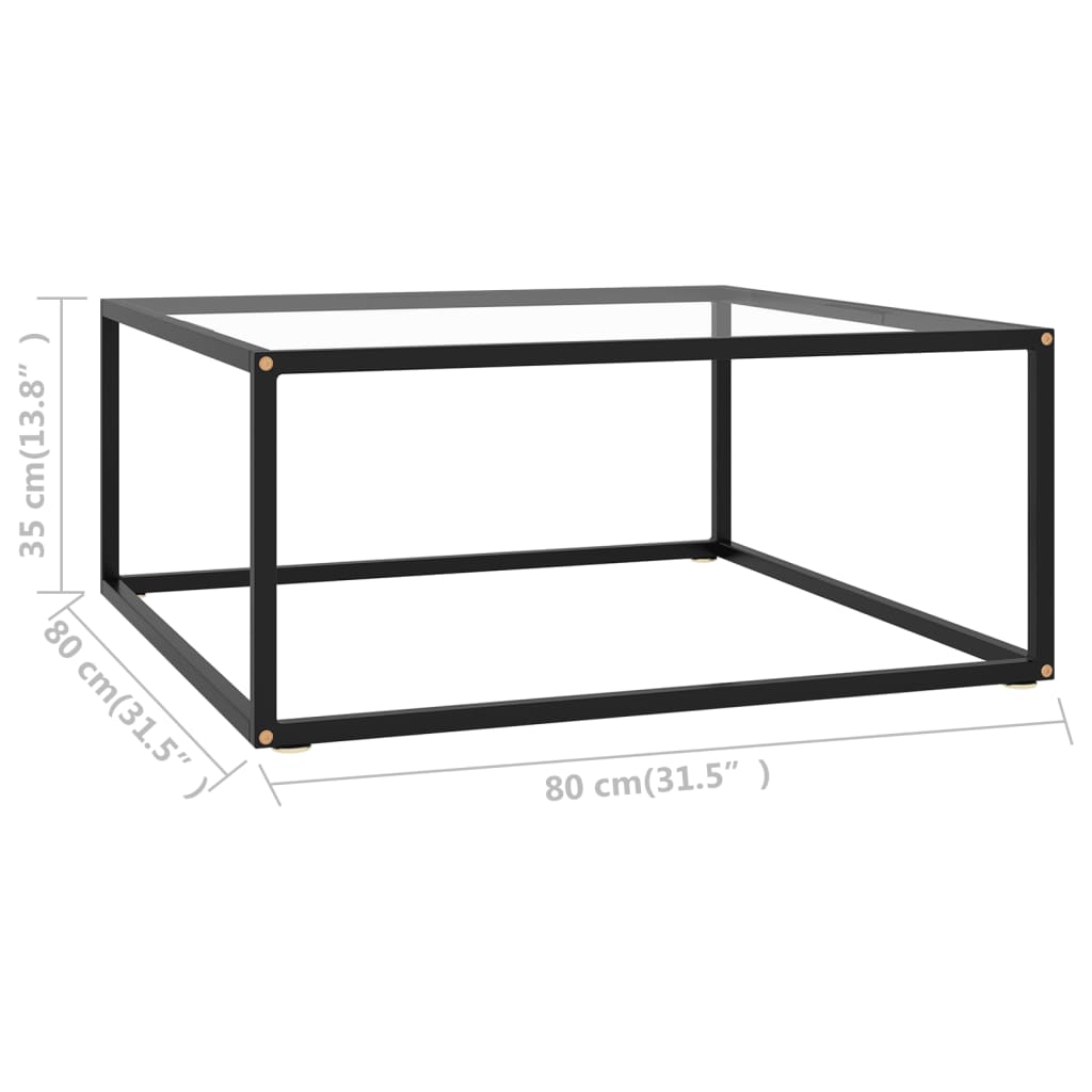 fekete dohányzóasztal edzett üveggel 80 x 80 x 35 cm