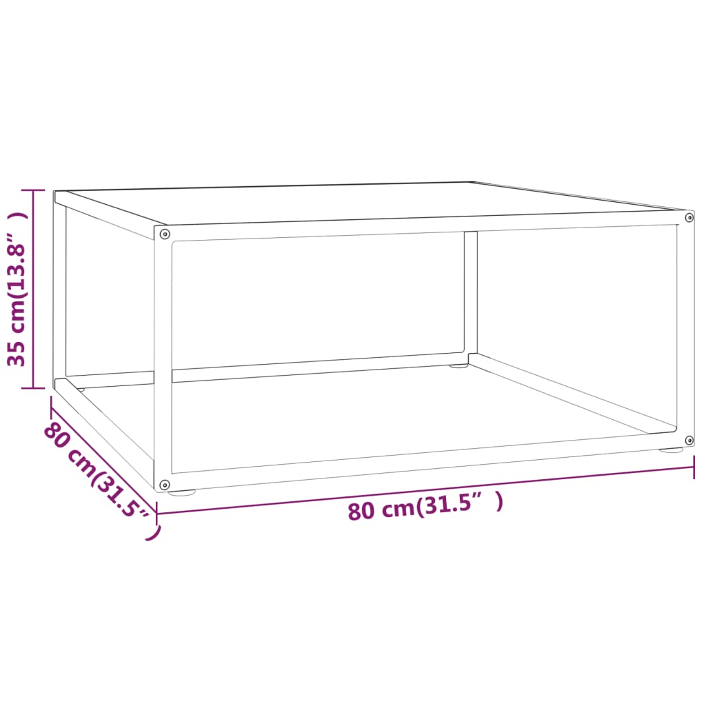 fekete dohányzóasztal fehér márvány mintás üveggel 80x80x35 cm