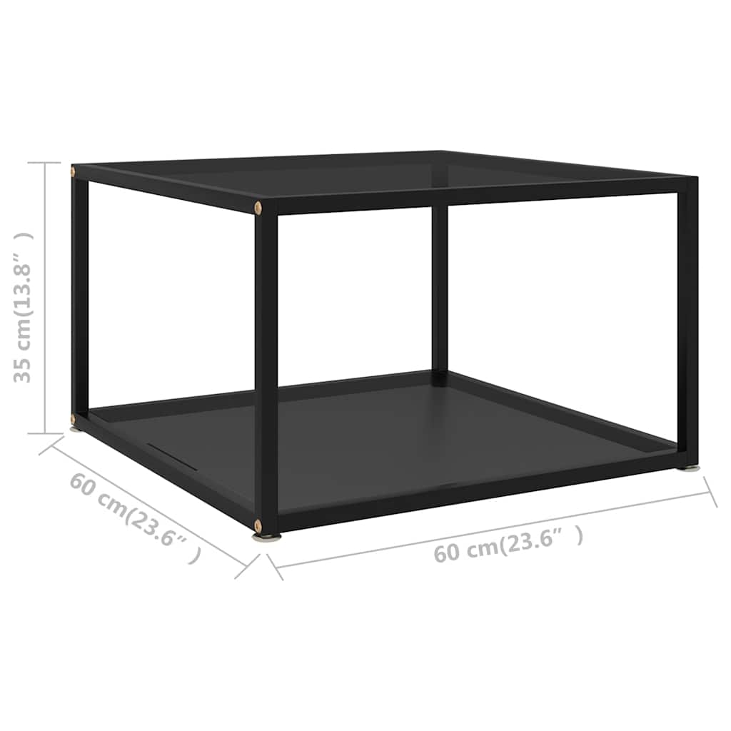 fekete edzett üveg dohányzóasztal 60 x 60 x 35 cm