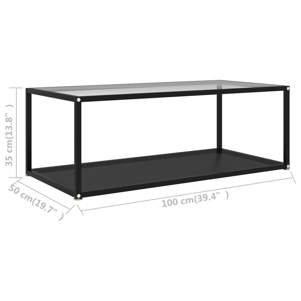 fekete és átlátszó edzett üveg dohányzóasztal 100 x 50 x 35 cm