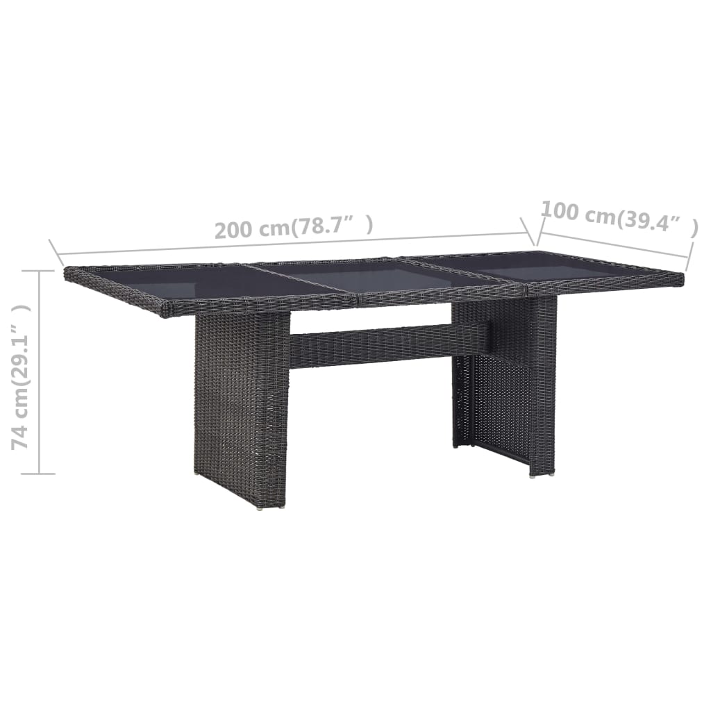 barna üveg és polyrattan kerti étkezőasztal 200 x 100 x 74 cm