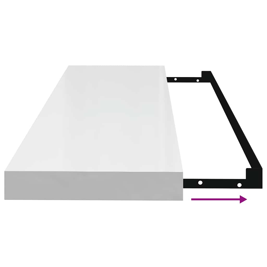 2 db magasfényű fehér MDF lebegő fali polc 90 x 23,5 x 3,8 cm