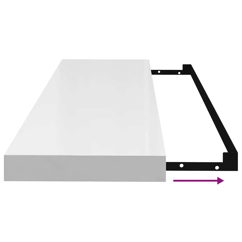 4 db magasfényű fehér MDF lebegő fali polc 90 x 23,5 x 3,8 cm