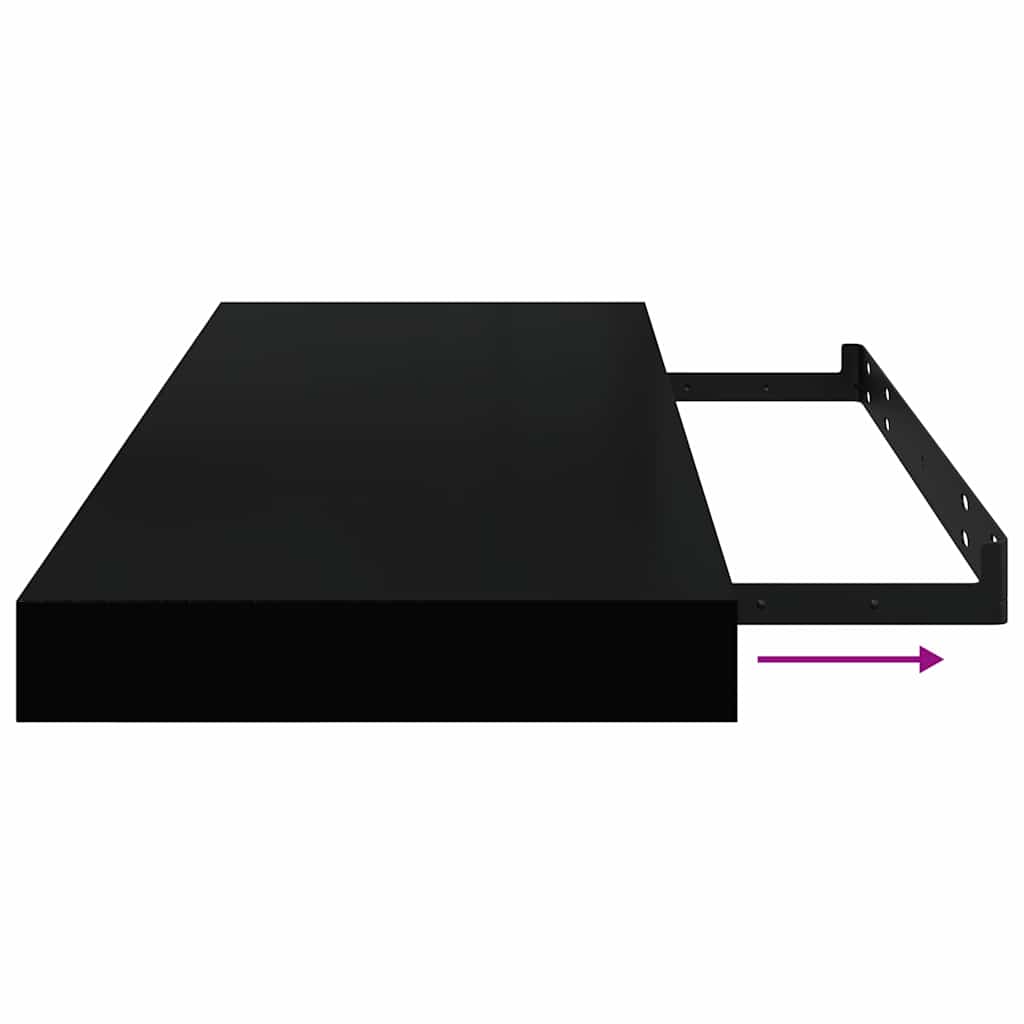2 db magasfényű fekete MDF lebegő fali polc 60 x 23,5 x 3,8 cm