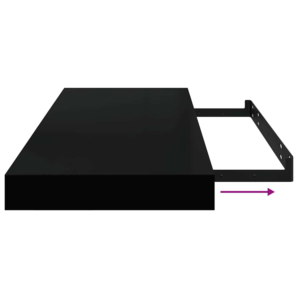 2 db magasfényű fekete MDF lebegő fali polc 60 x 23,5 x 3,8 cm