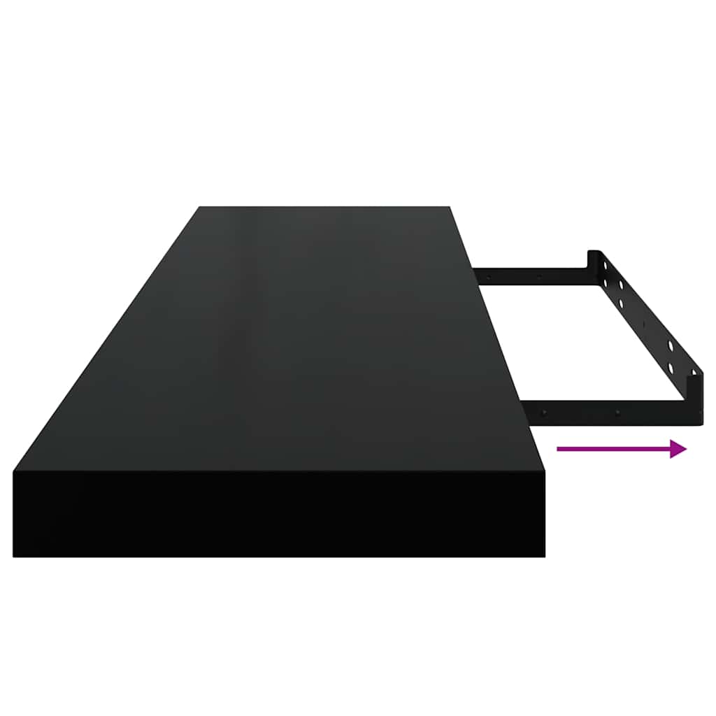4 db magasfényű fekete MDF fali polc 90 x 23,5 x 3,8 cm