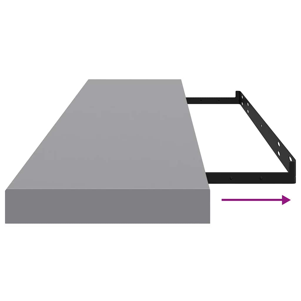 2 db szürke MDF lebegő fali polc 120 x 23,5 x 3,8 cm