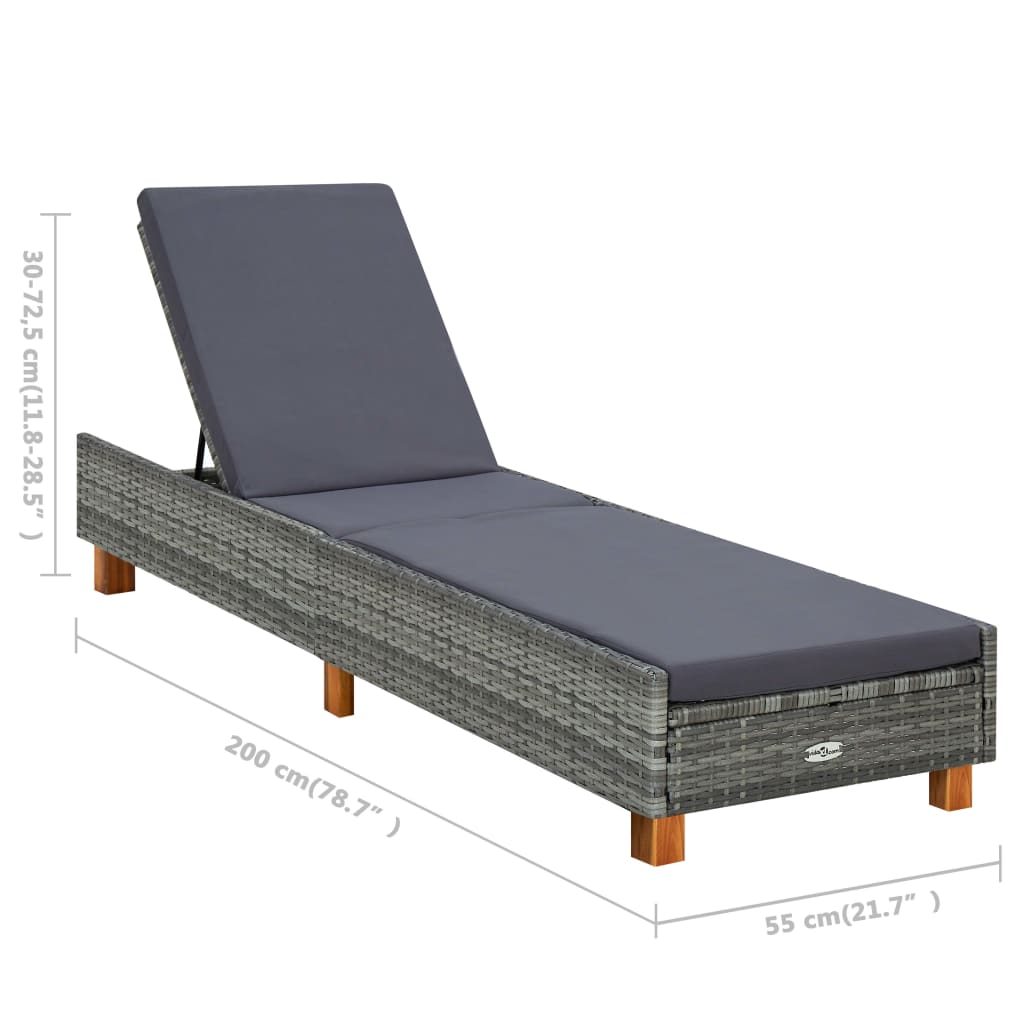 szürke polyrattan napozóágy párnával