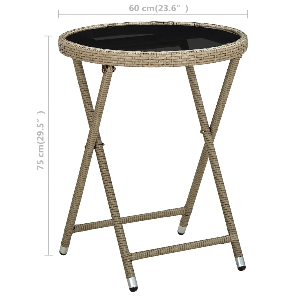 bézs polyrattan és edzett üveg teázóasztal 60 cm