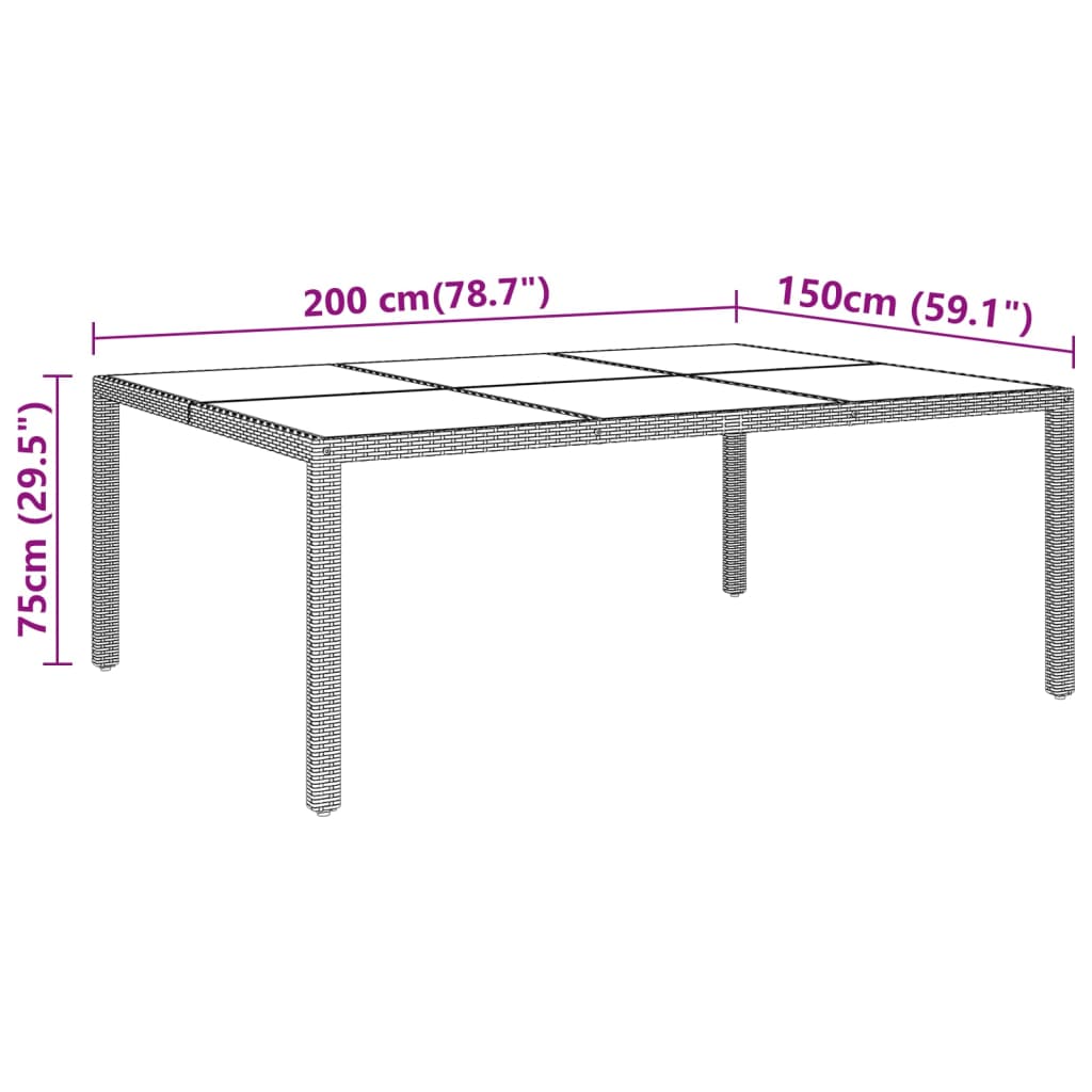 barna üveglapos kerti asztal 200 x 150 x 75 cm
