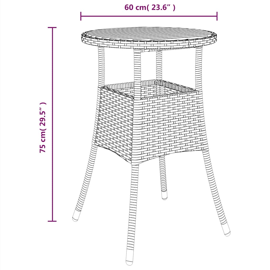 fekete akácfa és polyrattan kerti asztal Ø60 x 75 cm