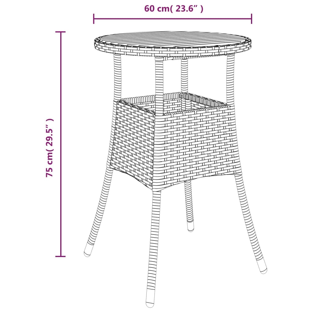 szürke akácfa és polyrattan kerti asztal Ø60 x 75 cm