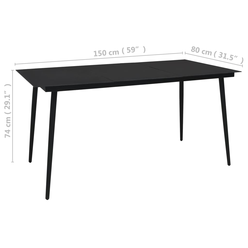 fekete acél és üveg kerti étkezőasztal 150 x 80 x 74 cm