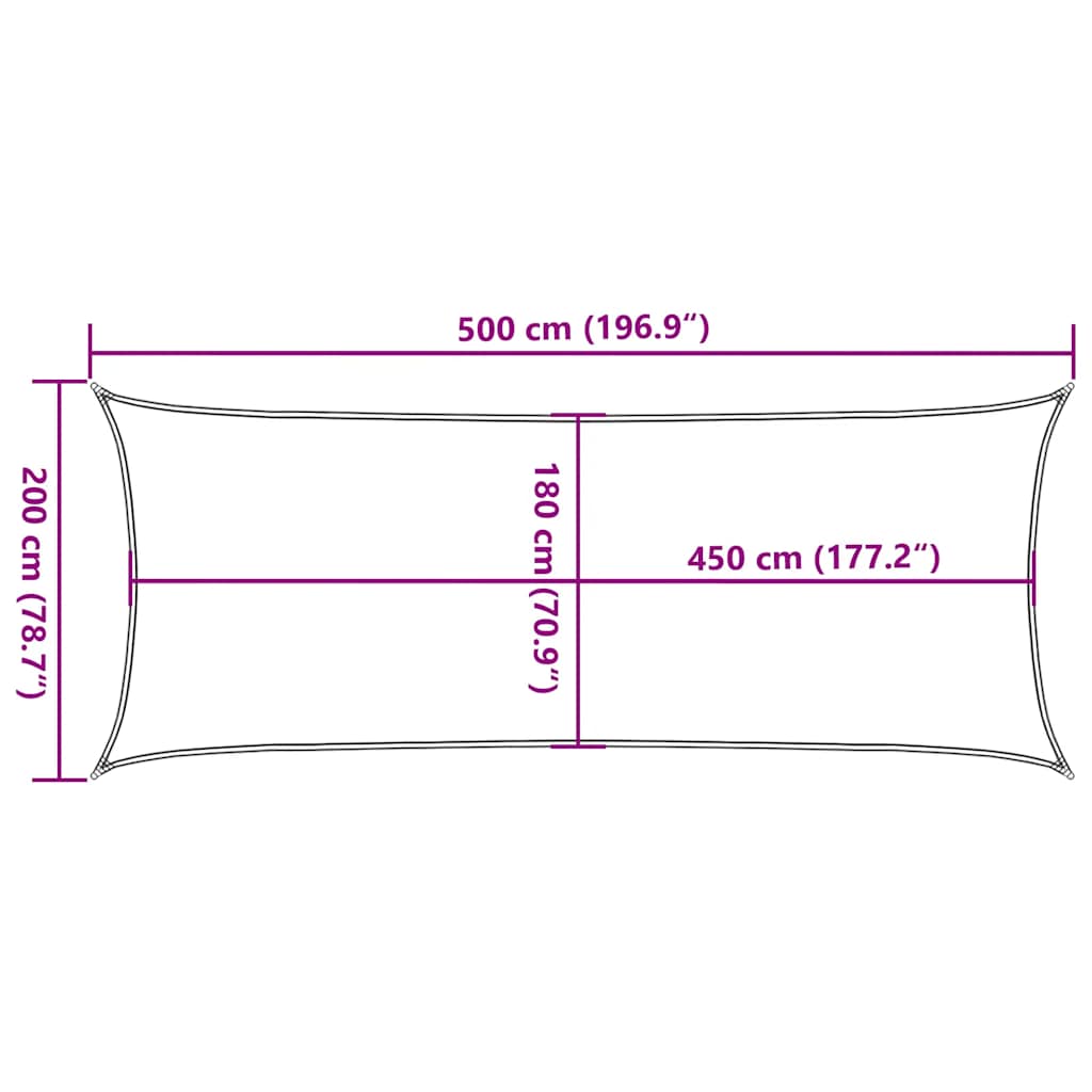 tópszínű HDPE napvitorla 160 g/m² 2 x 5 m