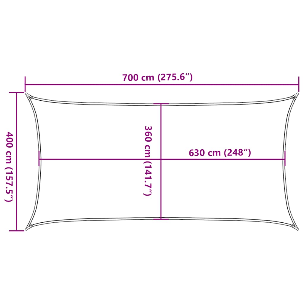 tópszínű HDPE napvitorla 160 g/m² 4 x 7 m