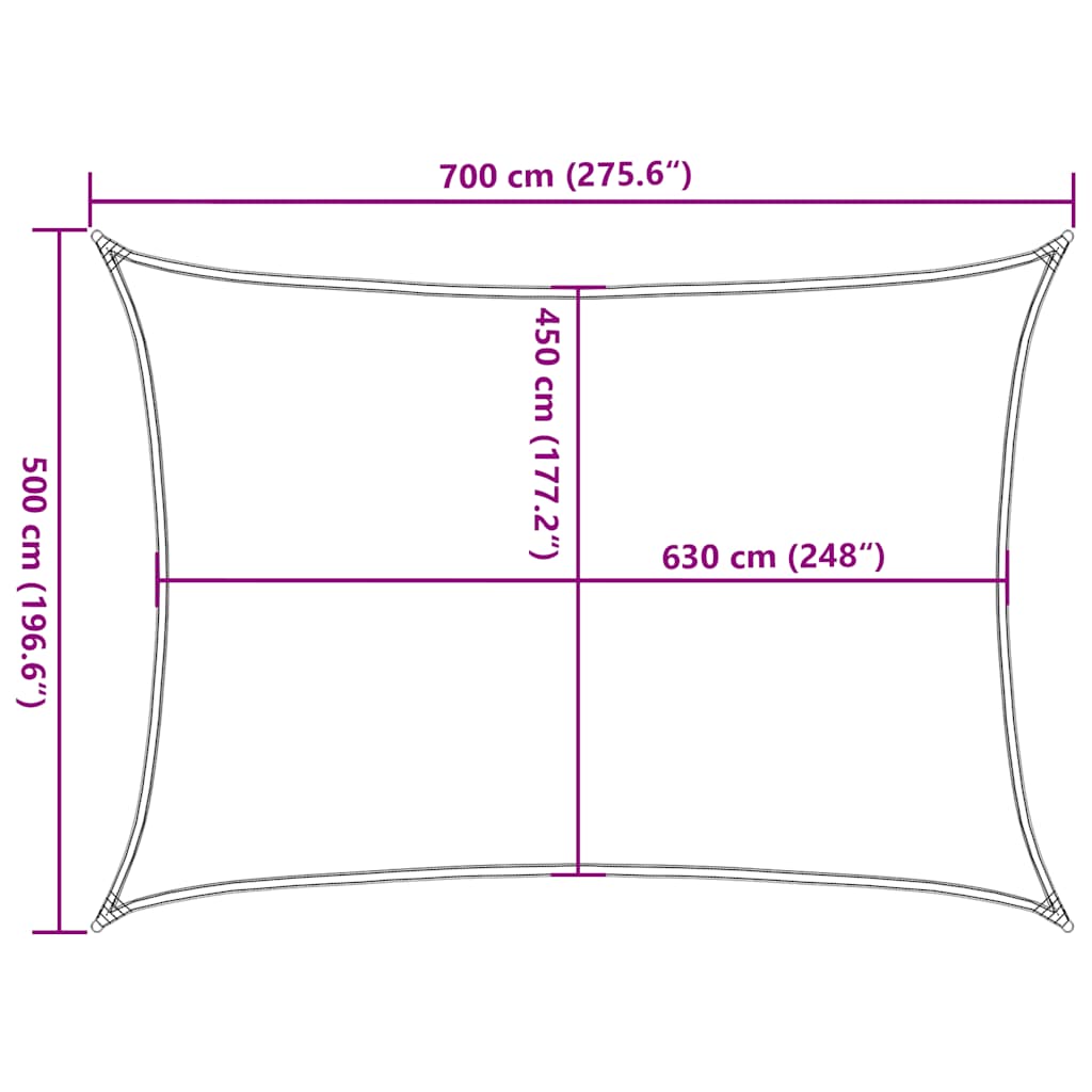 tópszínű HDPE napvitorla 160 g/m² 5 x 7 m