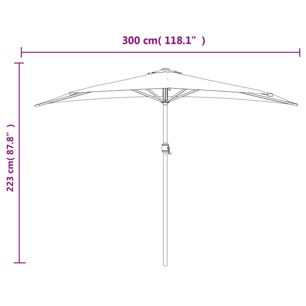 bordóvörös féloldalas napernyő alumíniumrúddal 300x155x223 cm