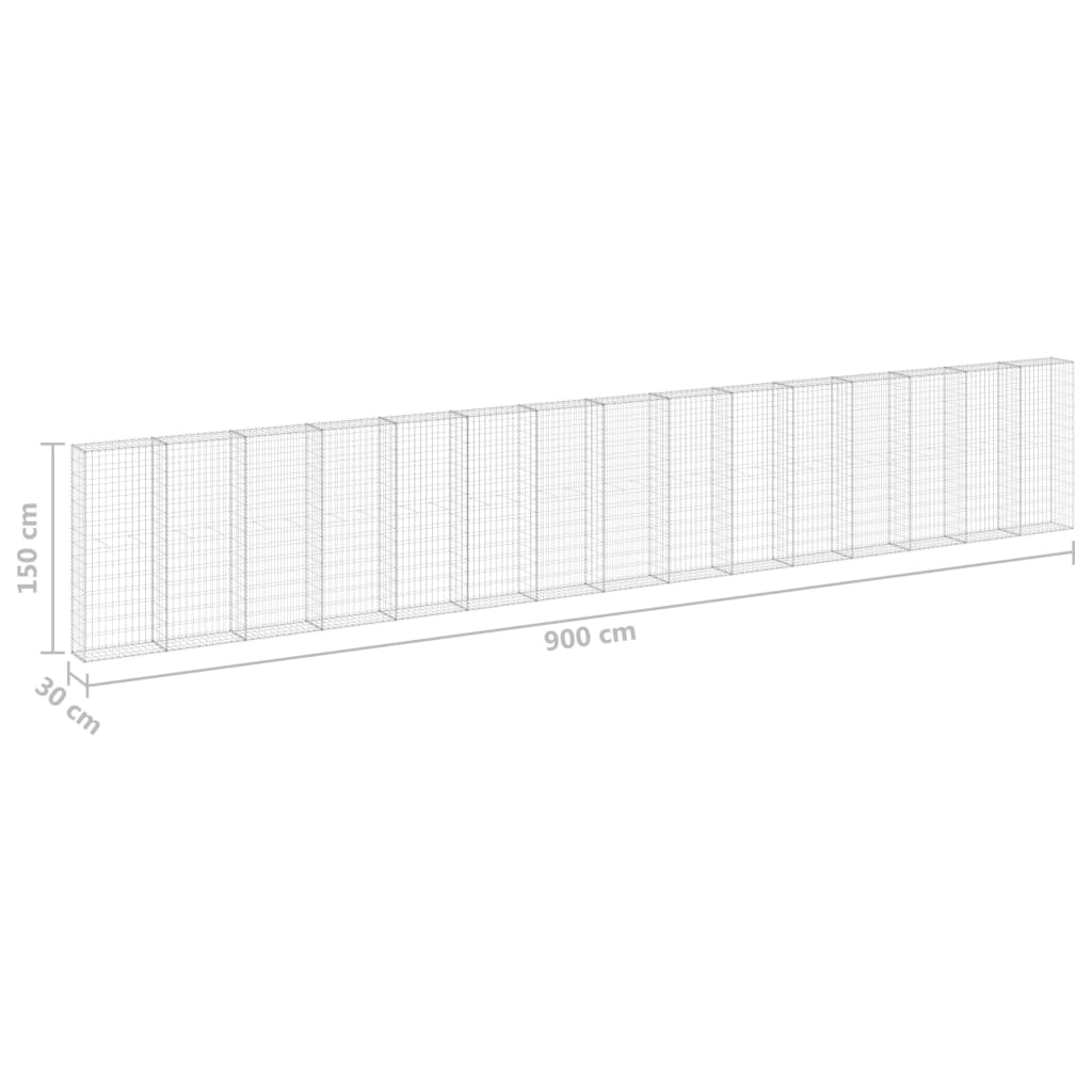 horganyzott acél gabion fal fedéllel 900 x 30 x 150 cm
