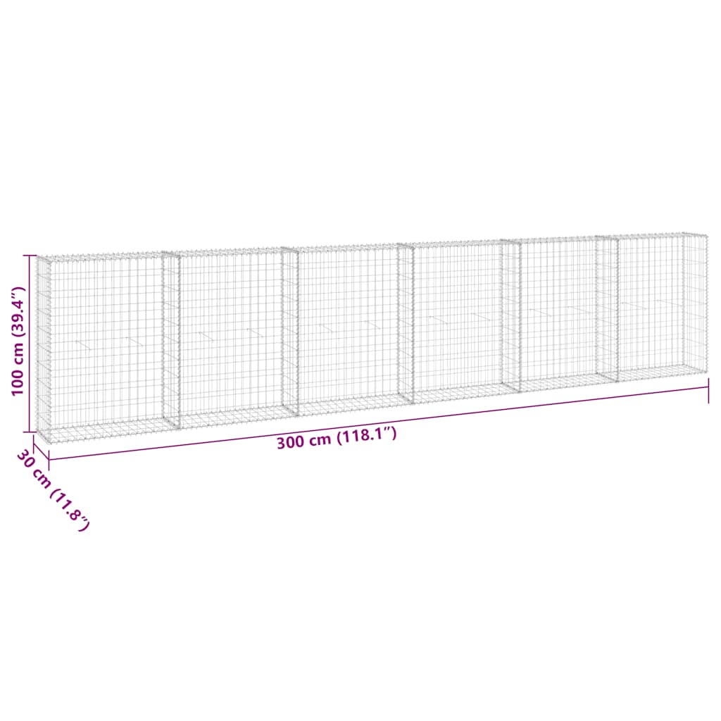 horganyzott acél gabion fal fedéllel 300 x 30 x 100 cm