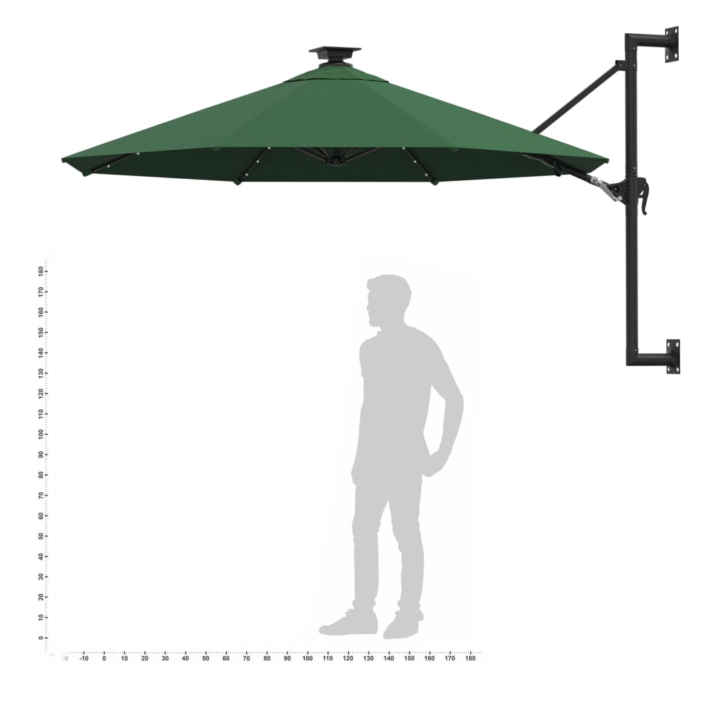 zöld fali napernyő LED-ekkel és fémrúddal 300 cm