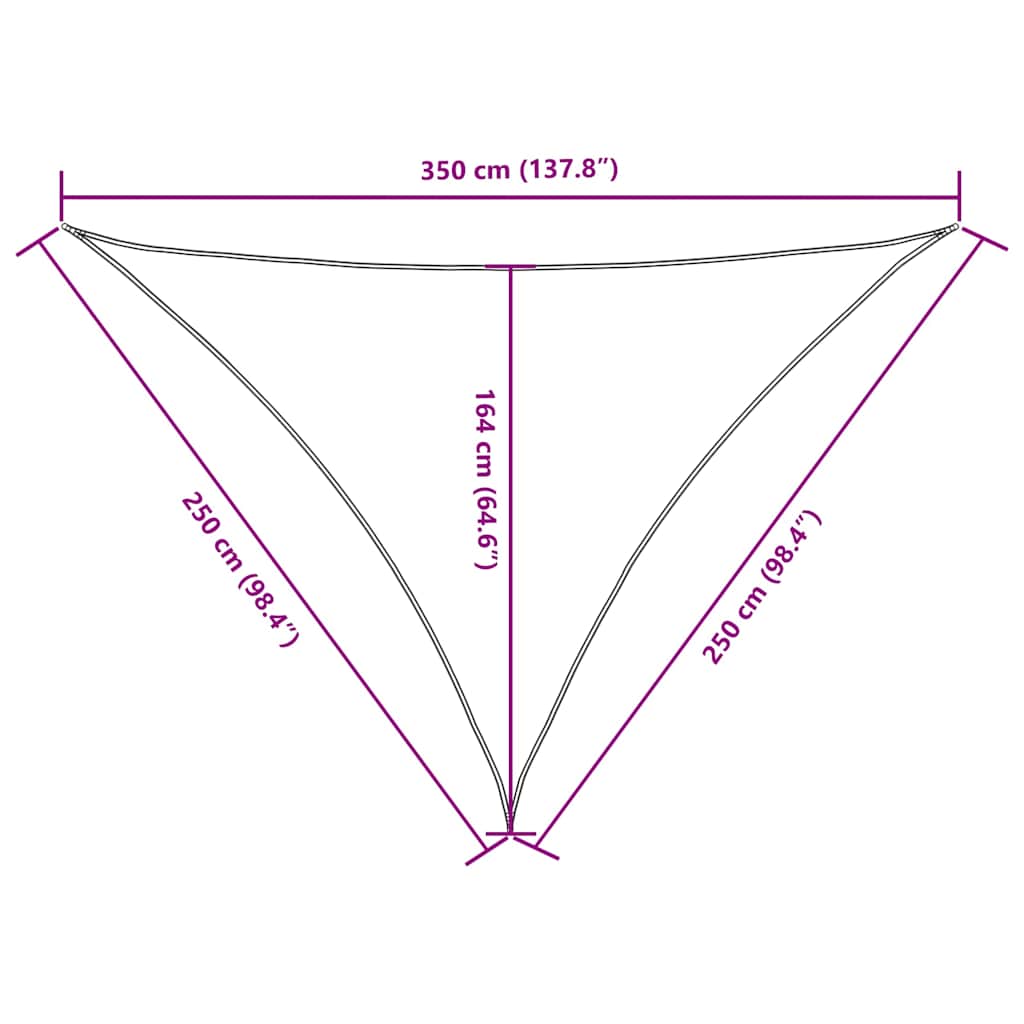 krémszínű háromszögű oxford-szövet napvitorla 2,5 x 2,5 x 3,5 m