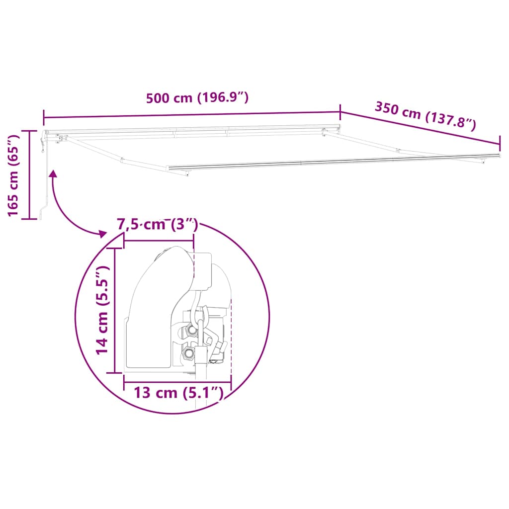 Napernyő keret Fehér 500 × 350 cm Alumínium