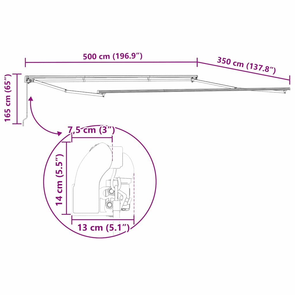 Napernyő keret Antracit 500 × 350 cm Alumínium