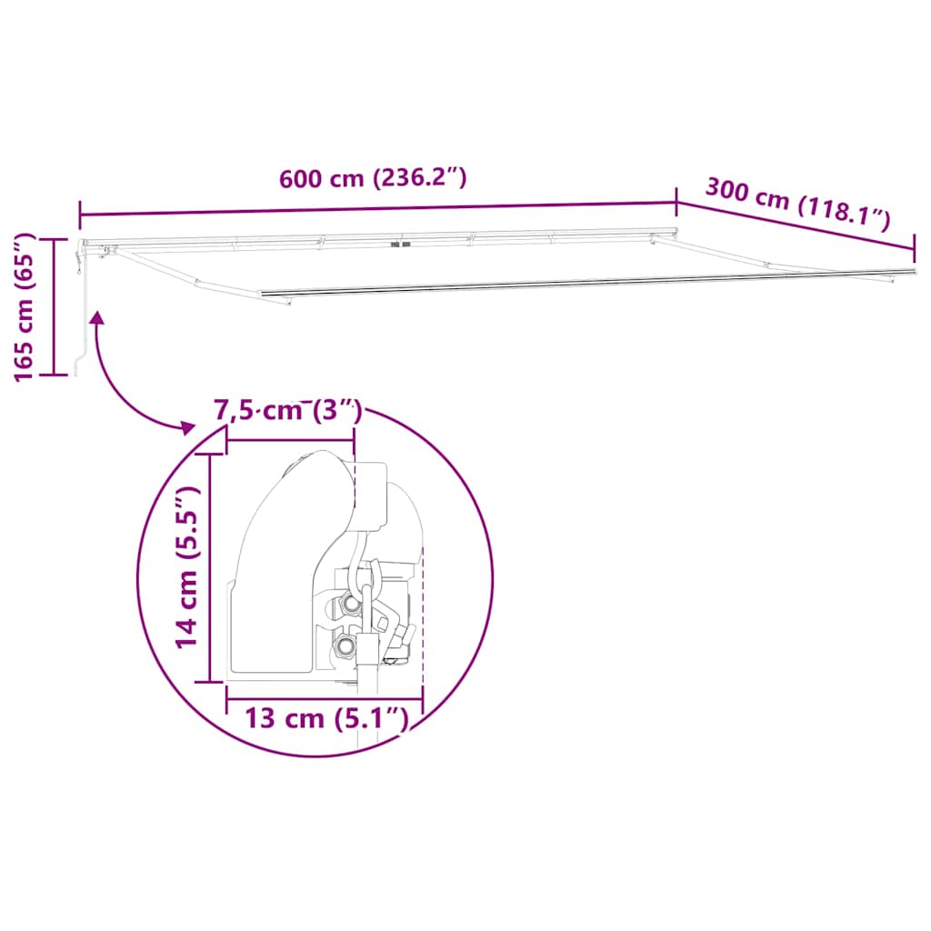 Napernyő keret Antracit 600 × 300 cm Alumínium
