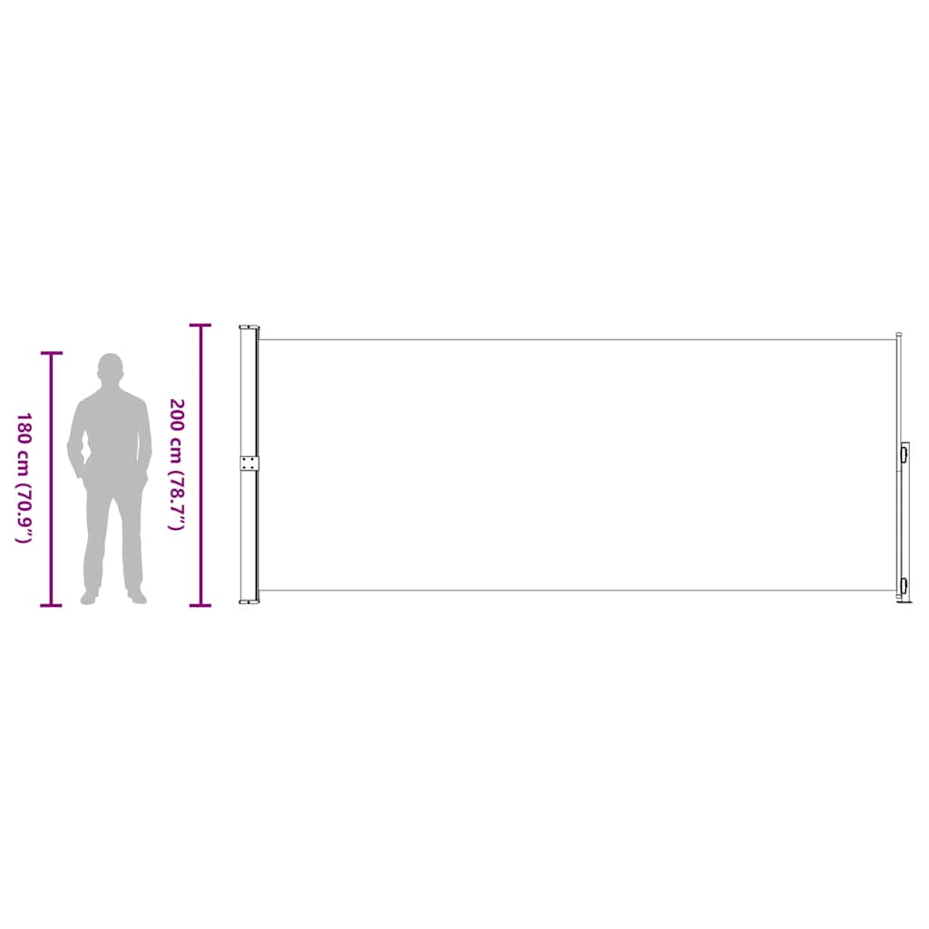 fekete behúzható oldalsó terasznapellenző 200 x 500 cm