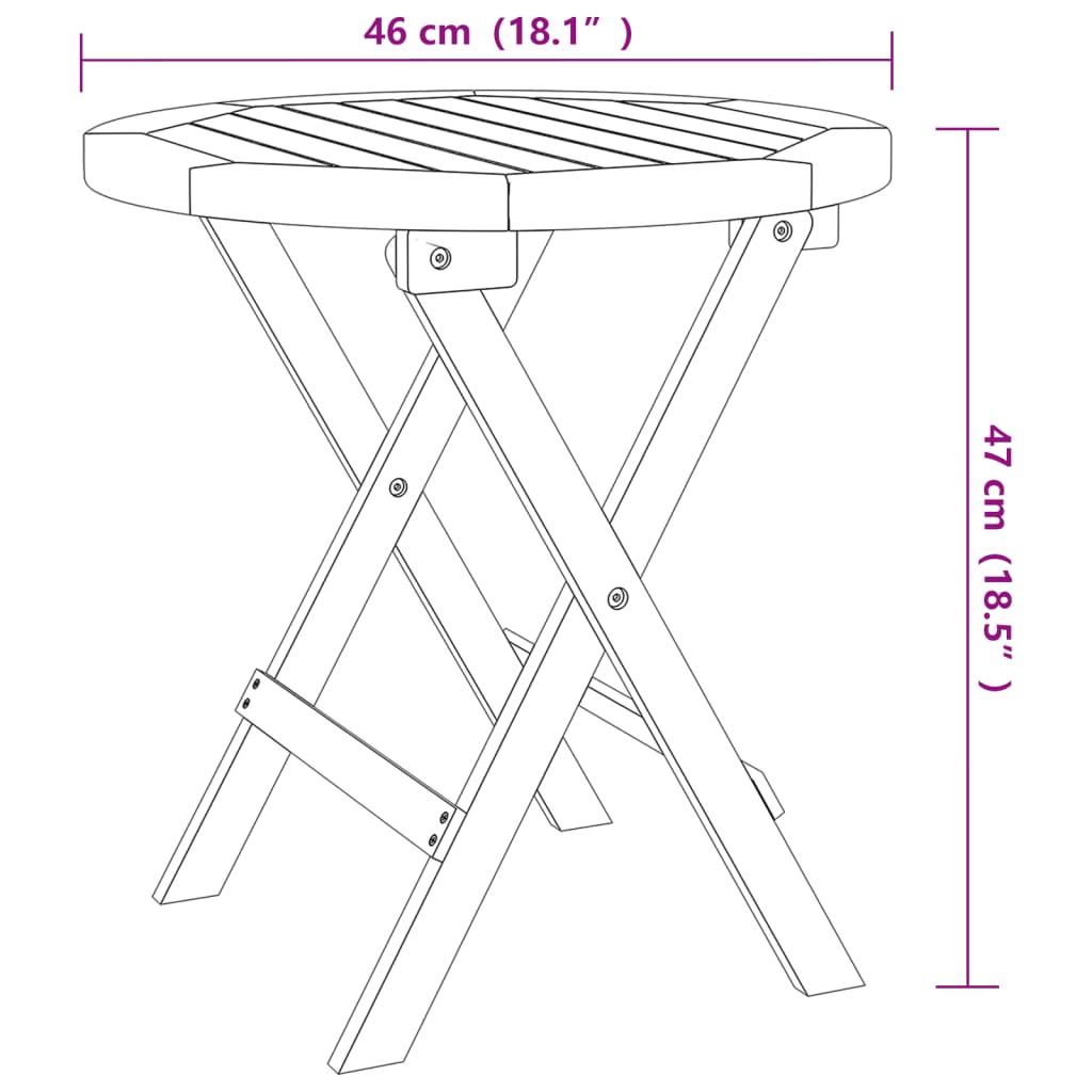 tömör akácfa összecsukható kerti asztal Ø 46 cm