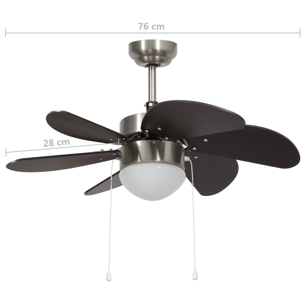 sötétbarna mennyezeti ventilátor lámpával 76 cm