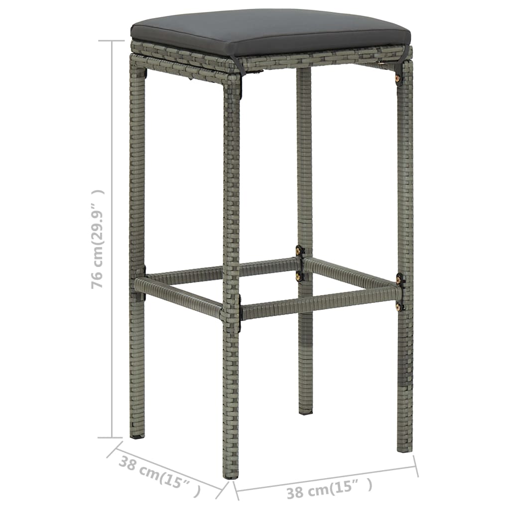 6 db szürke polyrattan bárszék párnával