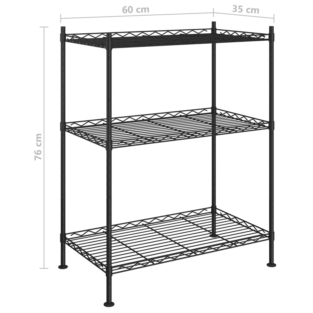 3 szintes fekete tárolóállvány 150 kg 60 x 35 x 76 cm