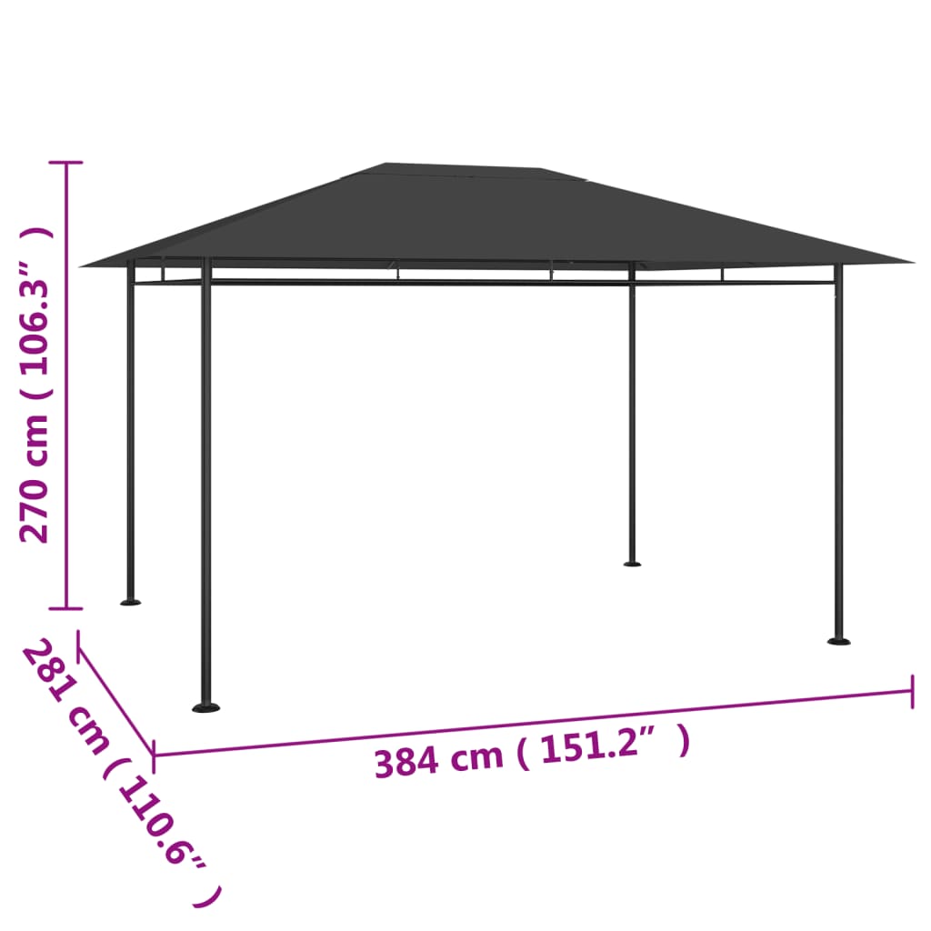 antracitszürke pavilon 384x281x270 cm 180 g/m²