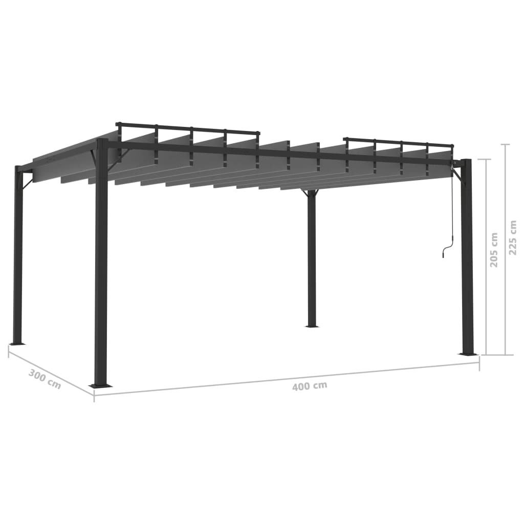 szürke szövet és alumínium pavilon lamellás tetővel 3 x 4 m