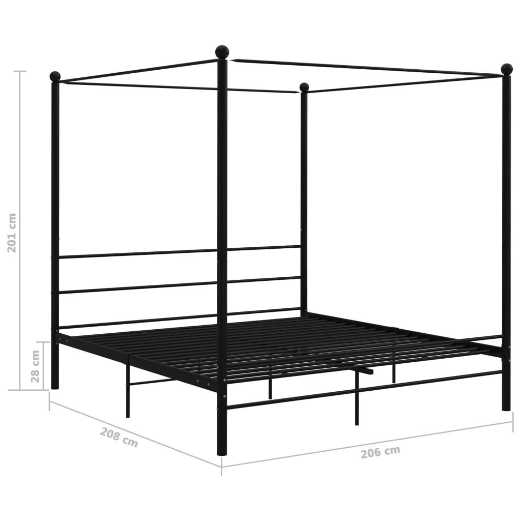 fekete fém baldachinos ágykeret 200 x 200 cm