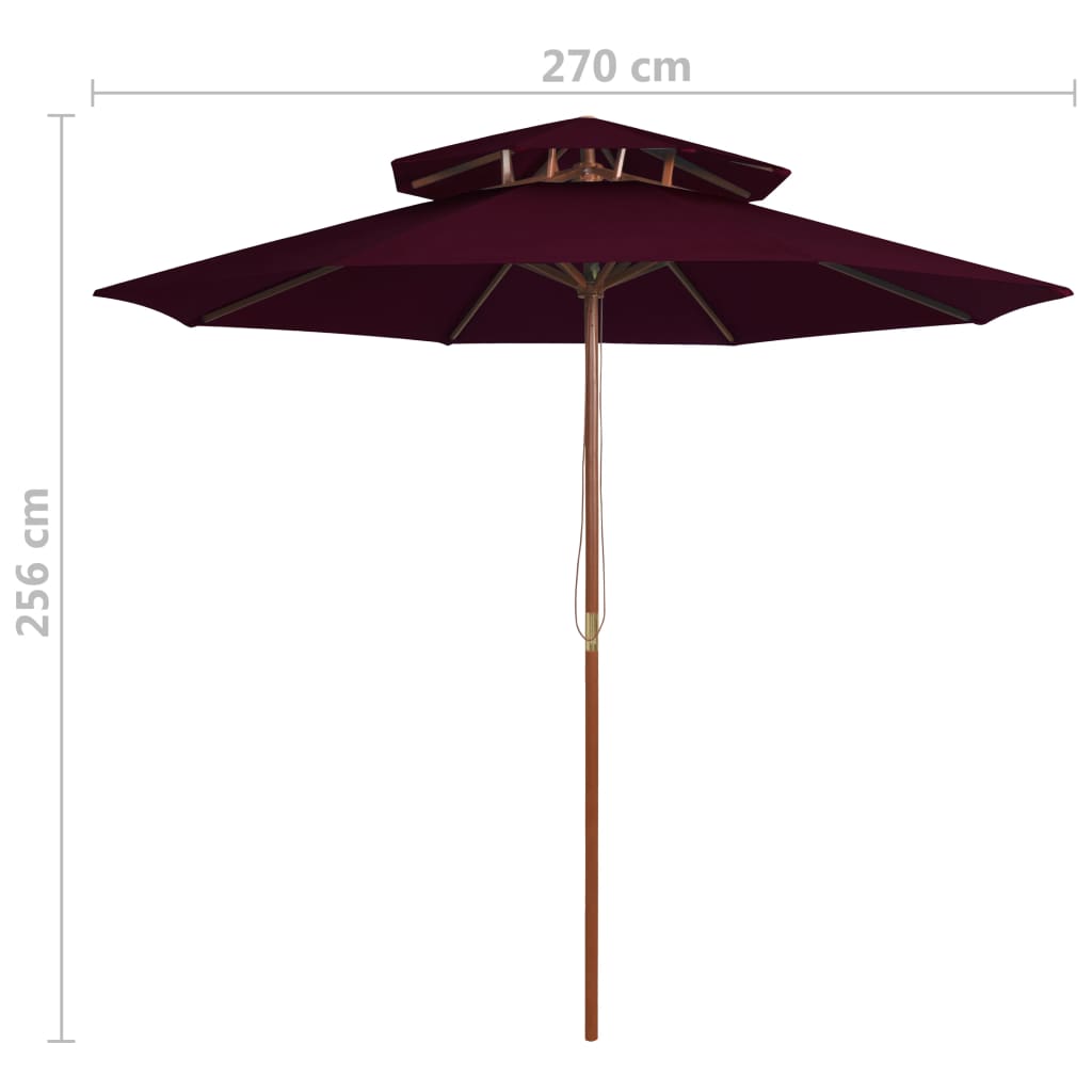 bordóvörös kétszintes napernyő farúddal 270 cm