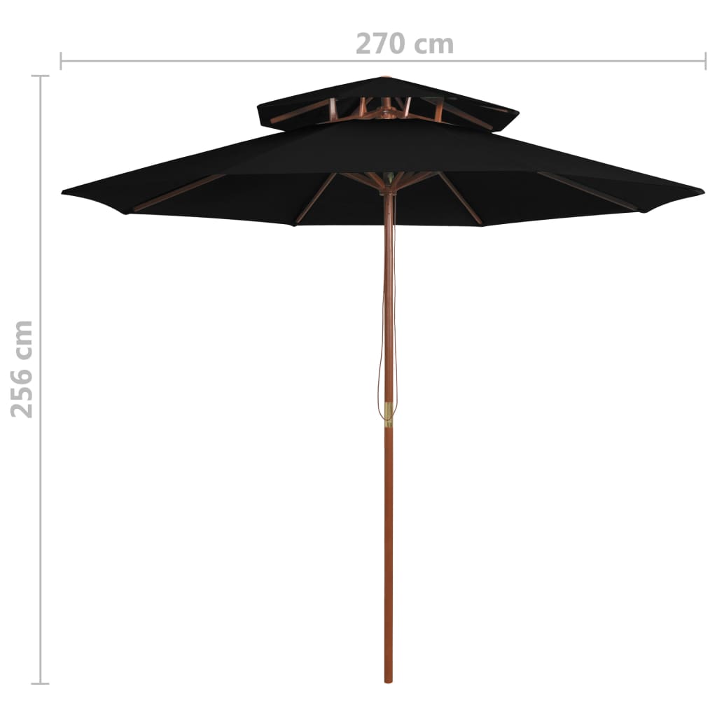 fekete kétszintes napernyő farúddal 270 cm