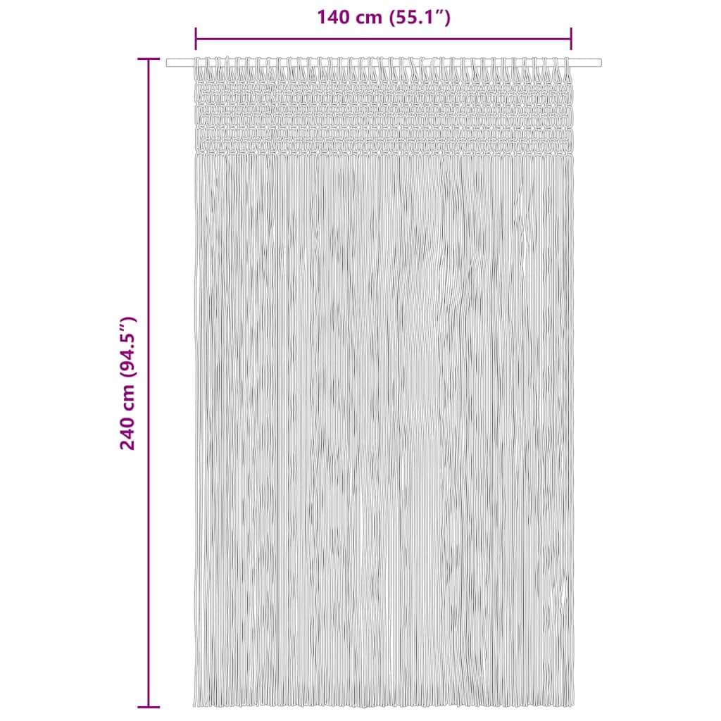antracitszürke makramé pamutfüggöny 140 x 240 cm