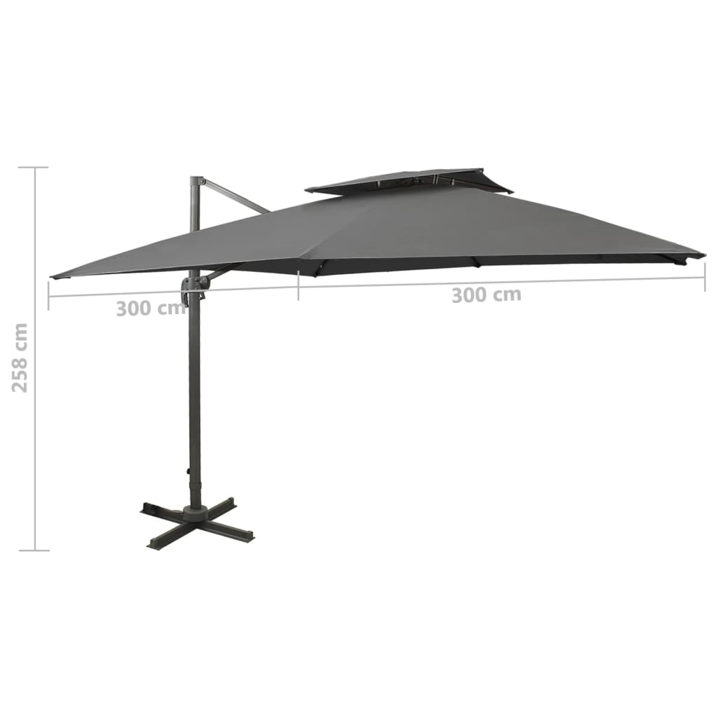 antracitszürke dupla tetejű konzolos napernyő 300 x 300 cm